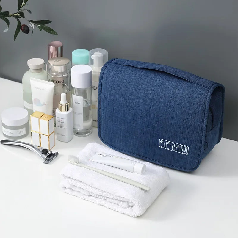 Oxford Fabric Waterproof Hanging Travel Toiletry Bag - Portable Cosmetic Organizer for Men & Women