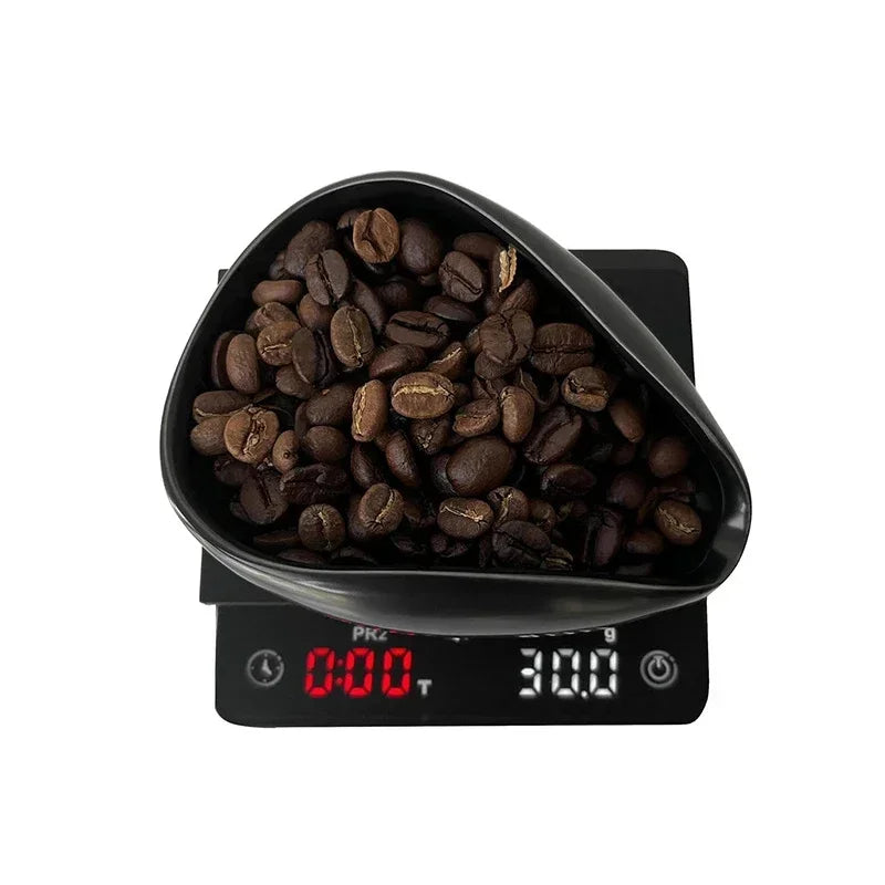Ceramic Coffee Bean Measuring Cup & Dosing Tray - Coffee Powder Weighing Scoop for Home and Cafe (Black/White)