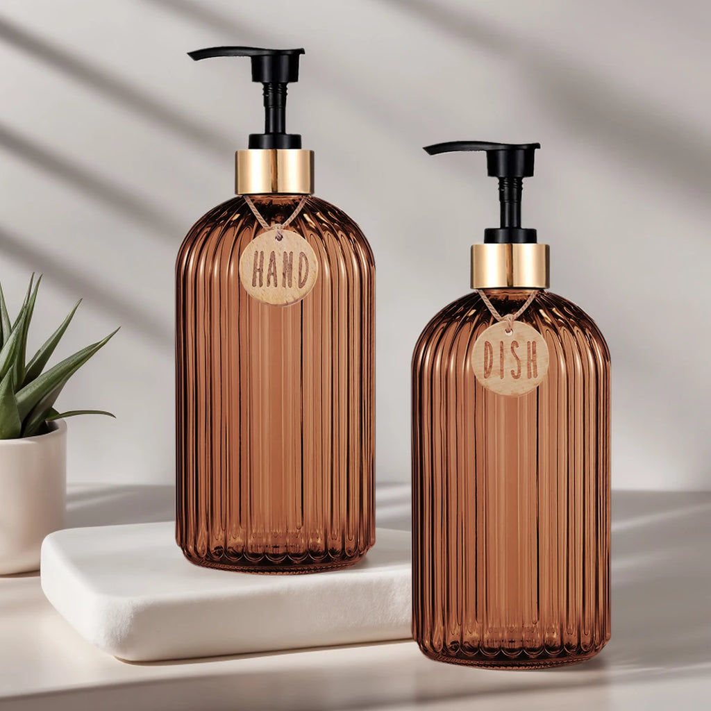 Amber Refillable Dish & Hand Soap Dispenser 500ml (16.9oz) Pump Bottle for Kitchen and Bathroom