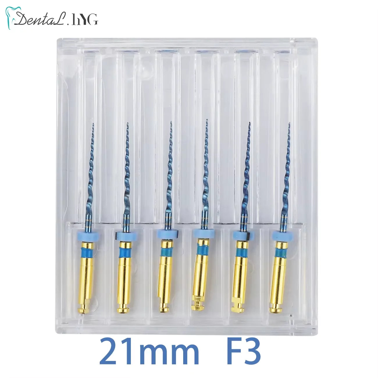 Gold-Coated NiTi Rotary Root Canal Files 6-Pack - Endodontic Files 19mm (0.75in) & 21mm (0.83in)