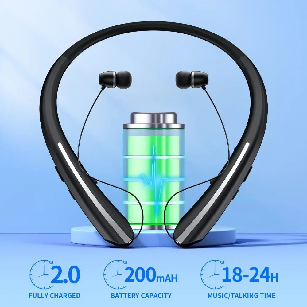 Noise Cancelling Neckband Earphones Bluetooth 5.0 - Wireless In-Ear Headset with Active ANC & In-Line Controls