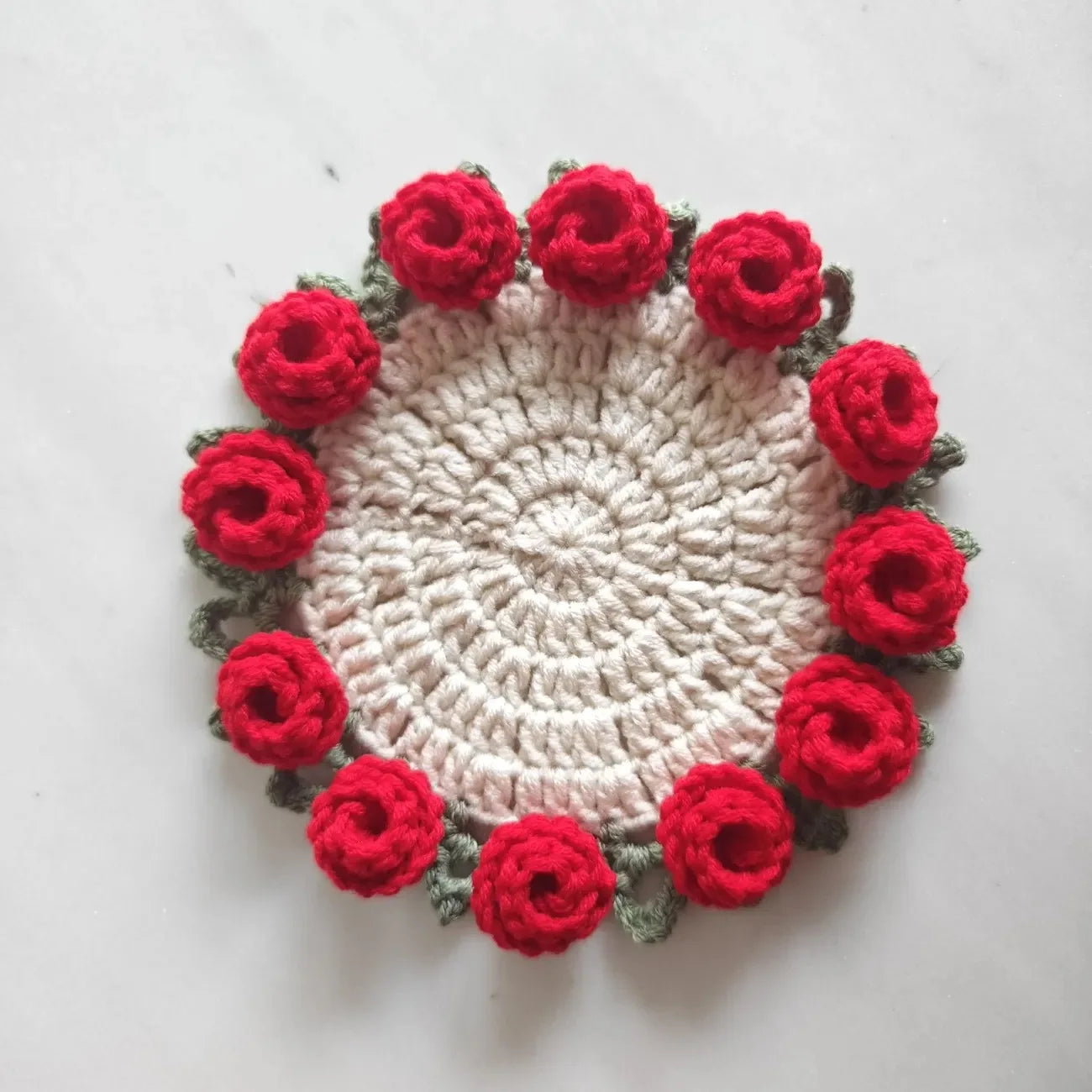 Handmade Crochet Rose Coaster, Heat-Resistant Table Mat for Valentine's Day, Romantic Wedding Gift