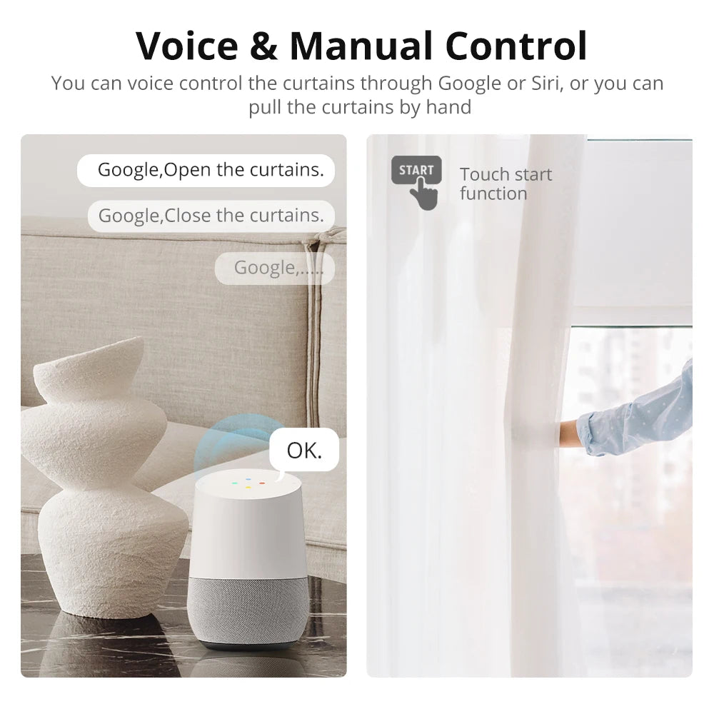Matter and Thread Smart Curtain Motor App & Voice Control for Google Home Siri SmartThings with RF Remote
