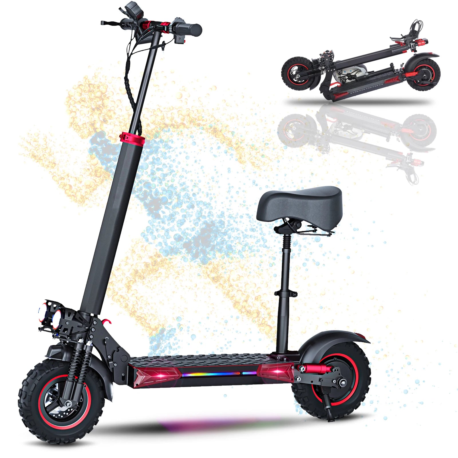1200W Off-Road Electric Scooter with Seat – Foldable 48V Commuter E-Scooter, 11-Inch Off-Road Tires, Up to 40–60 km Range