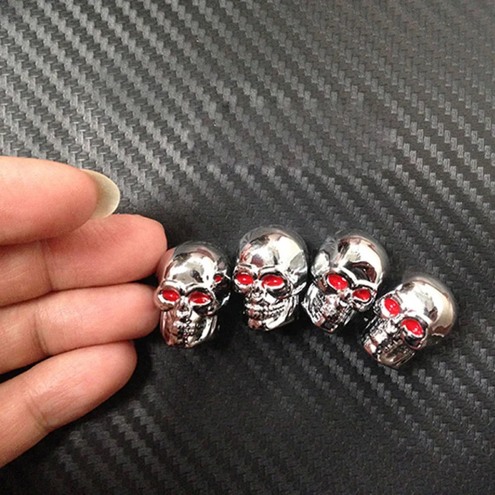 Skull Valve Stem Caps 4-Pack ABS Chrome Tire Valve Covers for Cars Motorcycles Bikes