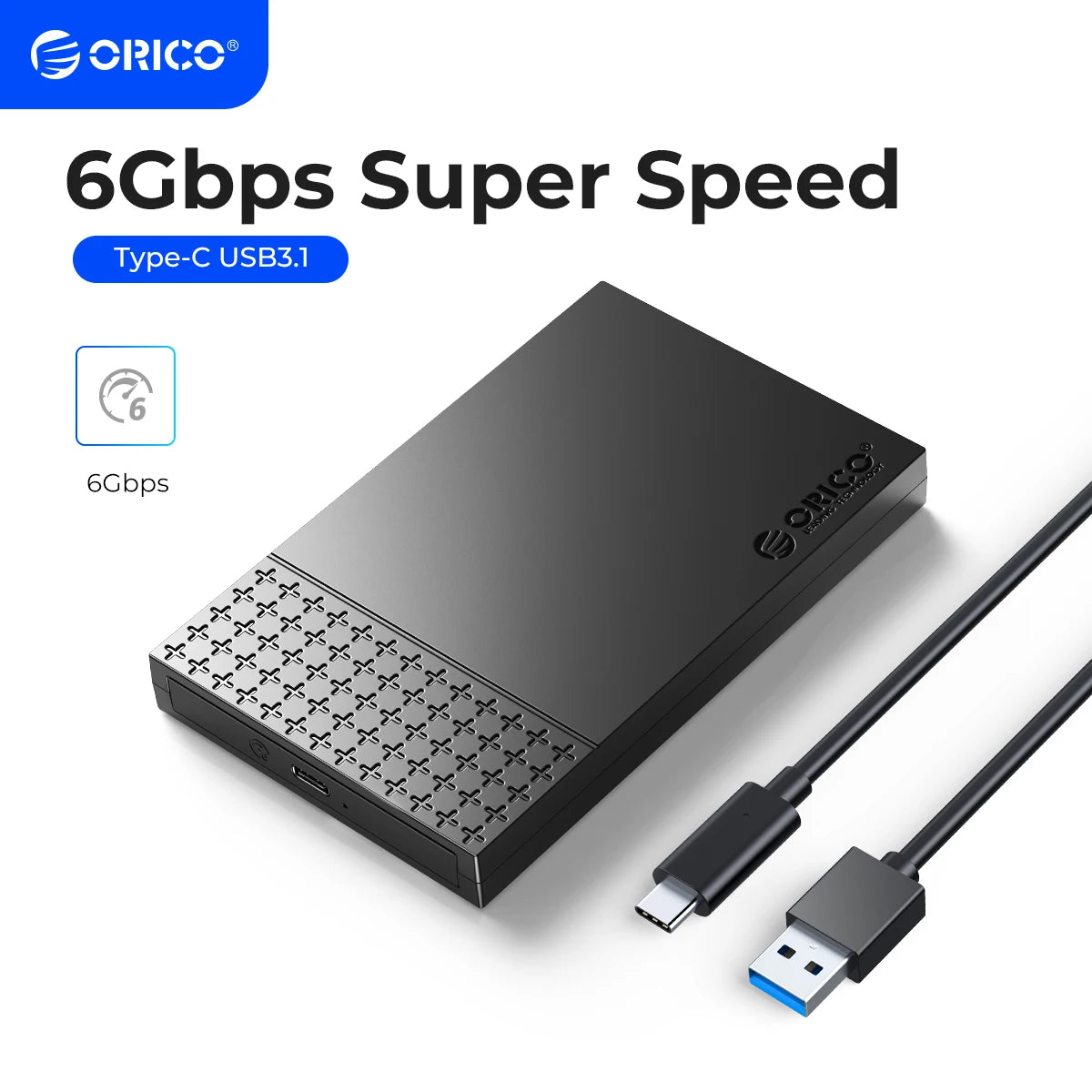 USB-C 2.5-inch (63.5 mm) SATA to USB 3.1 HDD/SSD Enclosure UASP 6Gbps - Tool-Free External Hard Drive Case