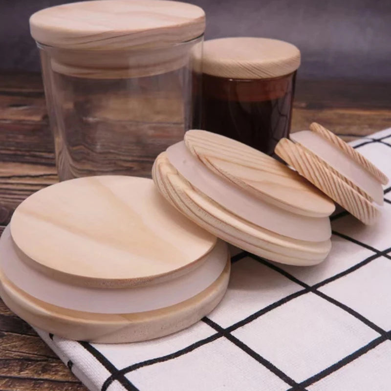 Handmade Pine Wood Jar Lid with Silicone Seal – Airtight Wooden Cover for Jars, Mugs & Candle Cups, Fits 52–130 mm (2.05–5.12 in)