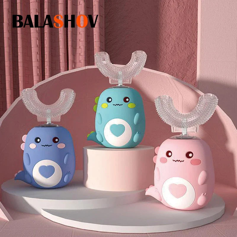 Children's U-Shaped Rechargeable Sonic Toothbrush 360° Silicone Electric Toothbrush for Kids IPX7 Waterproof 60-Second Clean