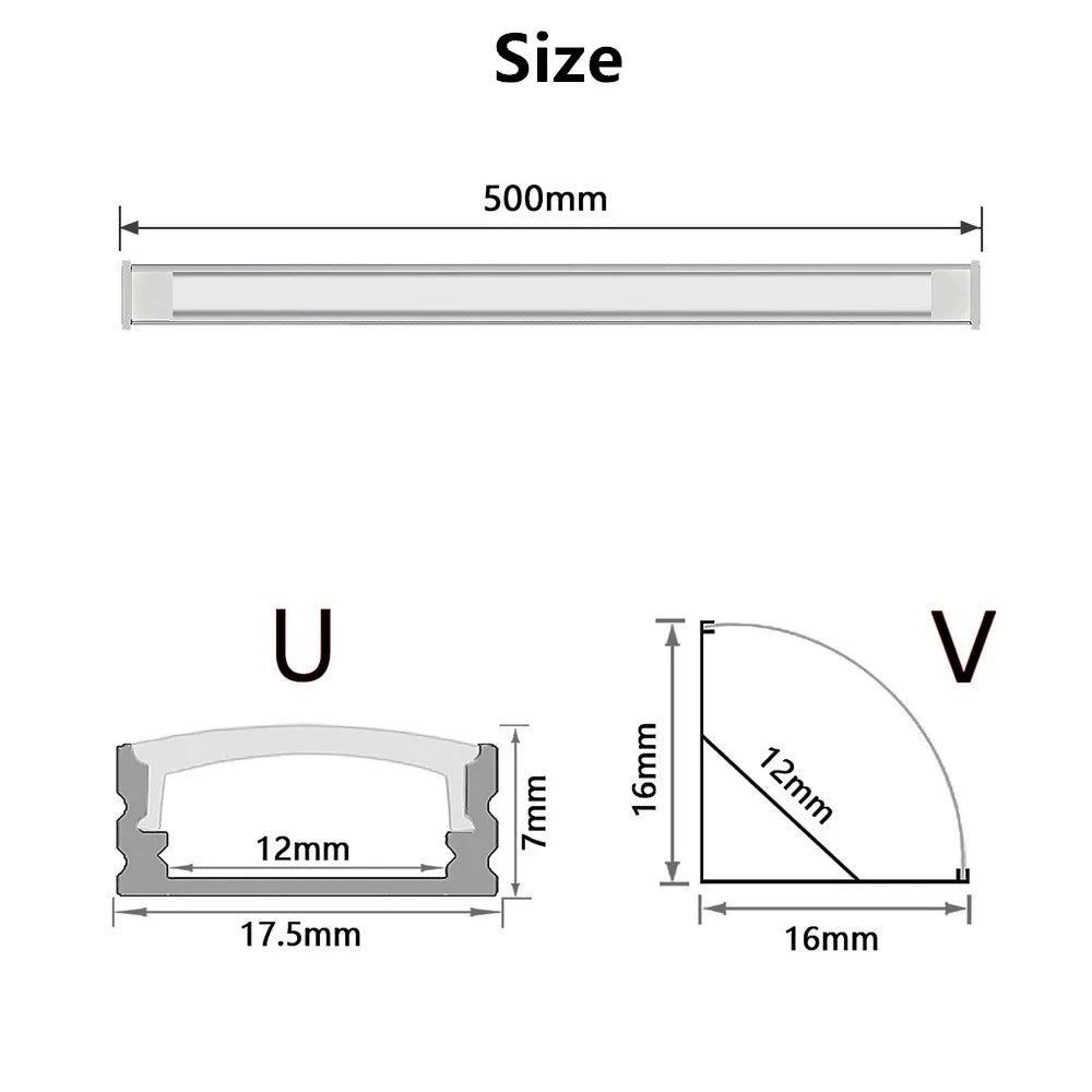 LED Aluminum Rigid Light Bar 0.5m (20 in) DC12V U/V-Shape 36×5730 SMD LEDs, Indoor Decorative Channel Lighting