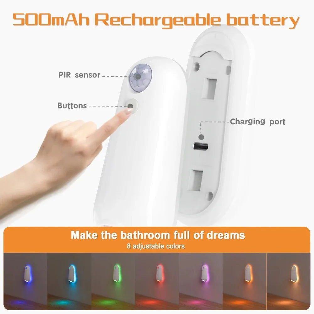Motion Sensor Toilet Night Light RGB 7-Color Rechargeable LED Toilet Bowl Light