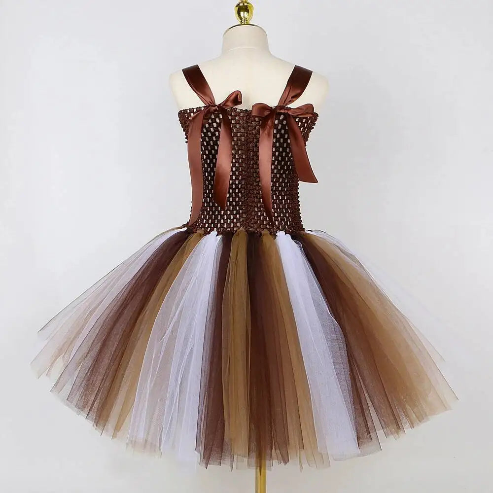 Lion Tutu Dress for Girls (1-12 Years) – Jungle Animal Ballet Costume with Wrist & Ankle Cuffs for Halloween, Christmas, Party