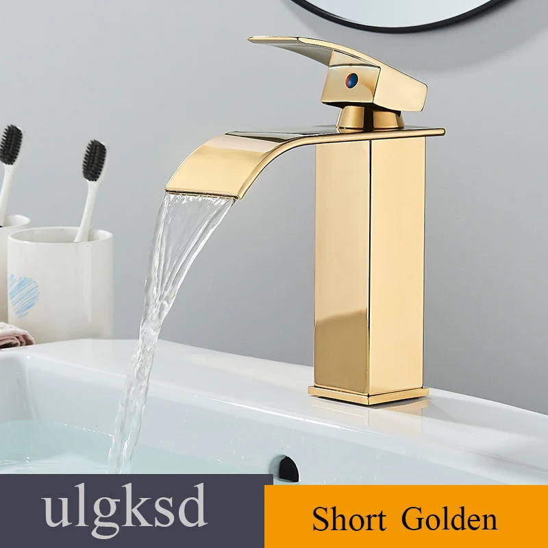Waterfall Basin Faucet - Single Handle Deck-Mounted Mixer Tap for Bathroom Sink (Hot & Cold)