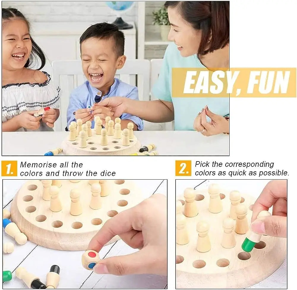 Wooden Montessori Memory Game - 24 Peg Matching Board with Dice, STEM Memory Game for Kids & Adults, 2-6 Players