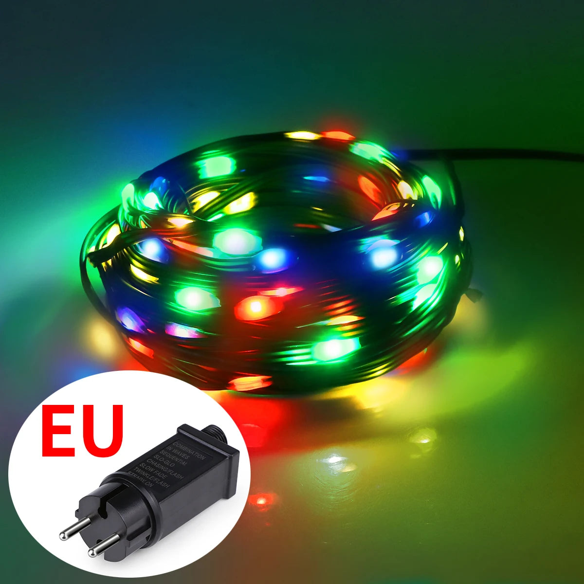 Holiday & Christmas Outdoor LED String Lights - Green PVC, Waterproof IP65, 8 Modes, 10–100 m (33–328 ft)