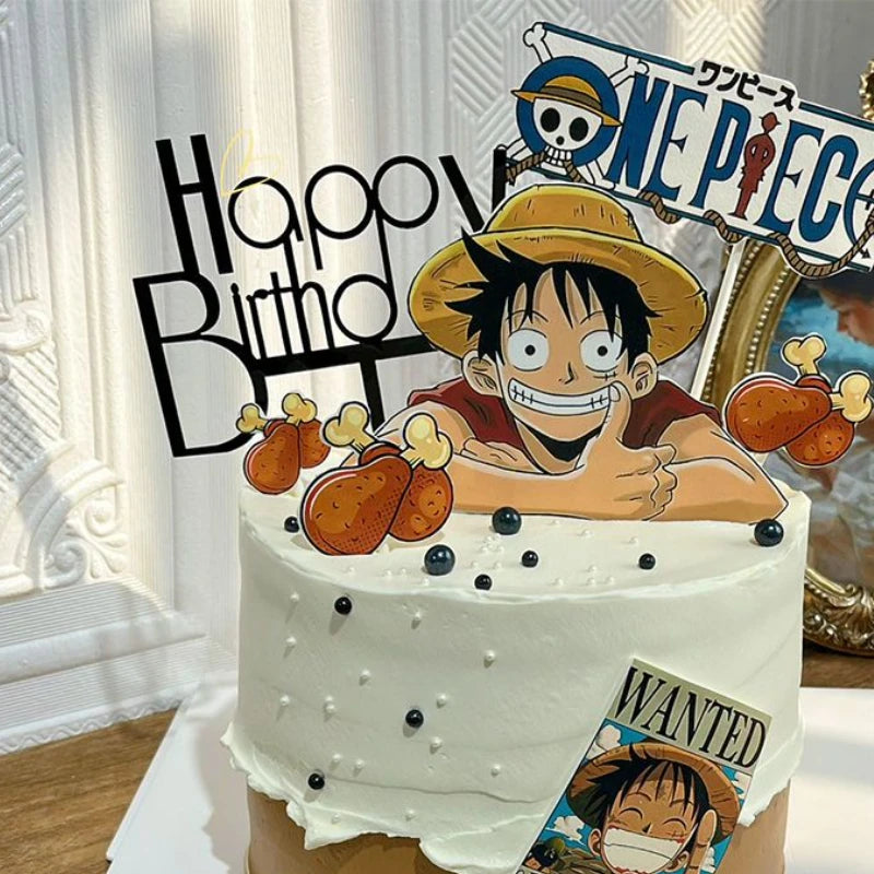 7-Piece Anime Pirate Cake Topper Set — Cute Cartoon Cake Flags for Kids Birthday, Baby Shower & Party Decorations