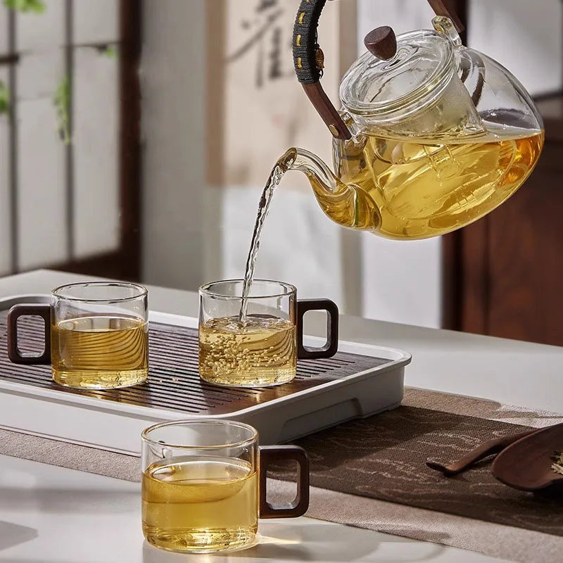 2/4/6-Pack Heat-Resistant Borosilicate Glass Tea & Espresso Cups with Walnut Handle, 120 ml (4 fl oz)