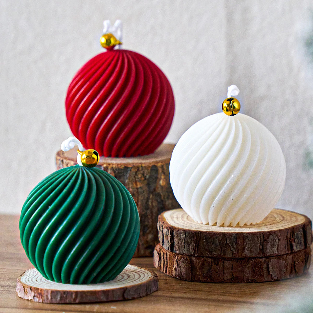 3D Christmas Ball Silicone Mold - Twist Stripe Candle & Soap DIY Mold for Holiday Crafts, Gifts & Home Decor
