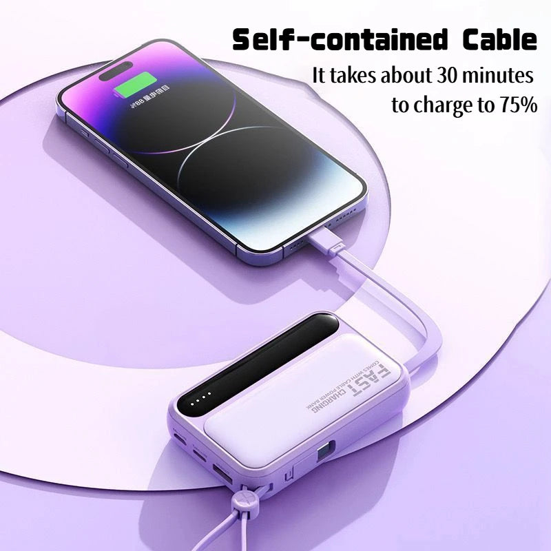 50000mAh Fast Charging Power Bank 120W Portable Charger with Built-In Cables External Battery Pack for Smartphones