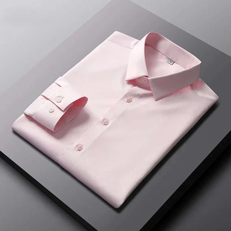 Men's Business Casual Long Sleeve Wrinkle-Resistant Polyester Dress Shirt – Smart Casual, All-Season