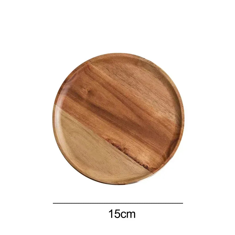 Acacia Wood Round Serving Platter Tray – 15/20/25 cm (6/7.9/9.8 in) Pizza Salad Dessert Plate