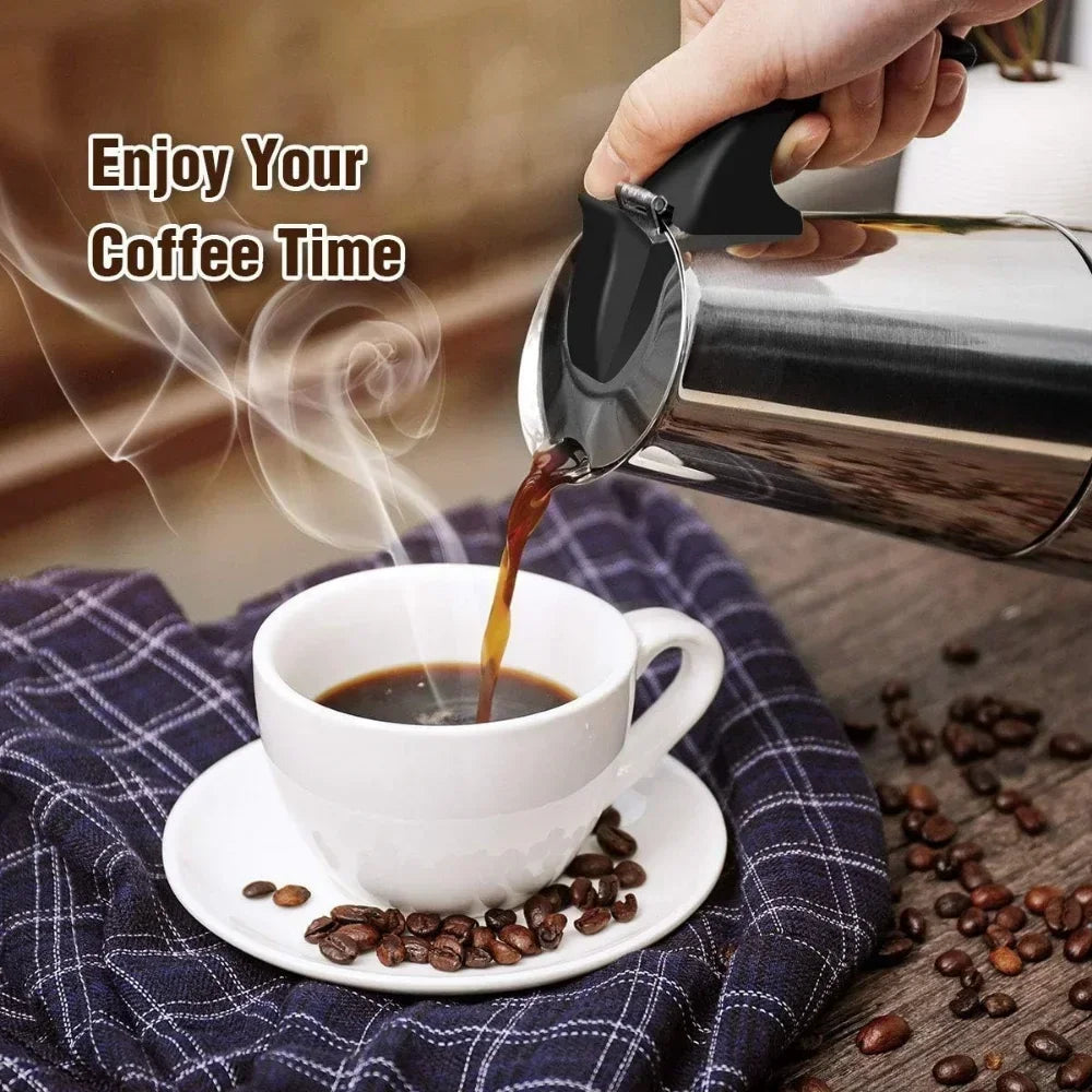 Moka Pot Stovetop Espresso Maker - 2/4/6 Cup Stainless Steel, Induction & Gas Compatible