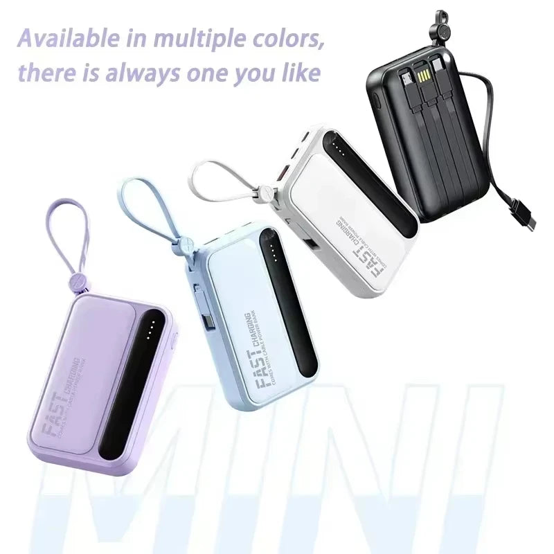 Fast Charging 50000mAh Power Bank with 4 Built-in Type-C Cables - 120W Portable Charger for iOS and Android Devices