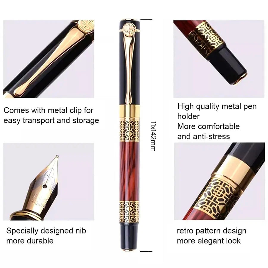 Retro Metal Fountain Pen Set (1–100 pcs) with Replaceable Ink, Elegant Writing Gift for Office & School