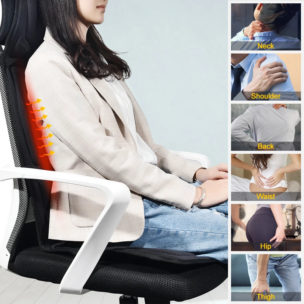 Electric Heated Vibration Massage Cushion for Neck, Back & Lumbar – Car and Home Seat Pad