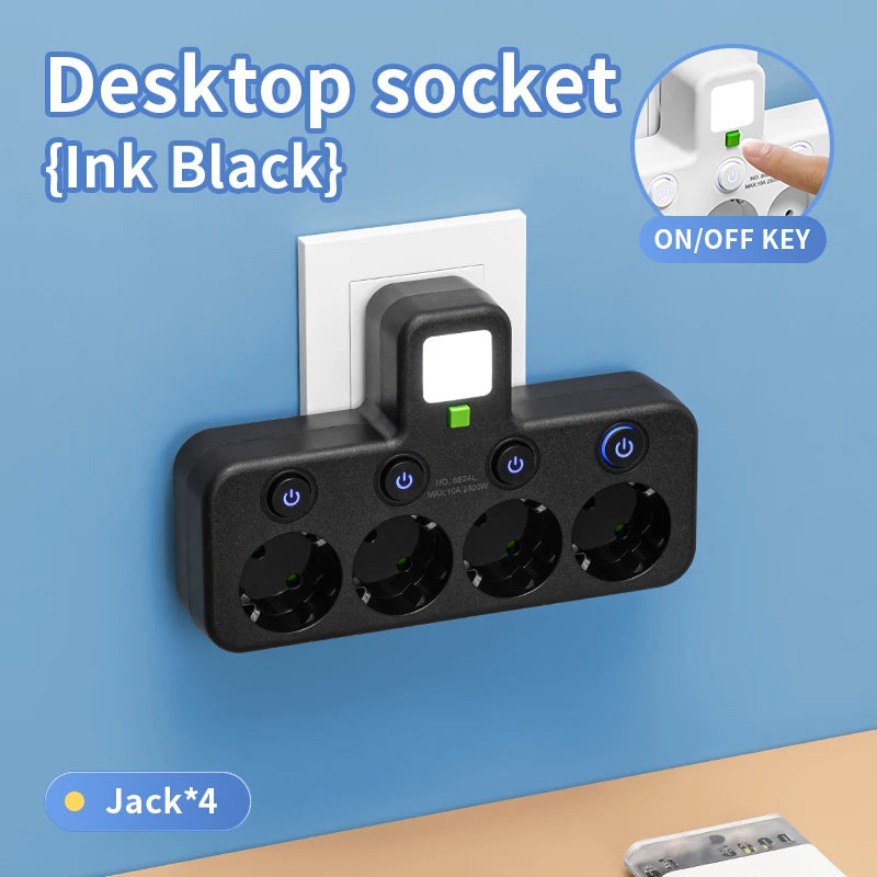 EU Plug Wall-Mounted Power Strip, 3 AC Outlets with Independent Switches, 2 USB-A + 1 USB-C Charging Ports (2500W)