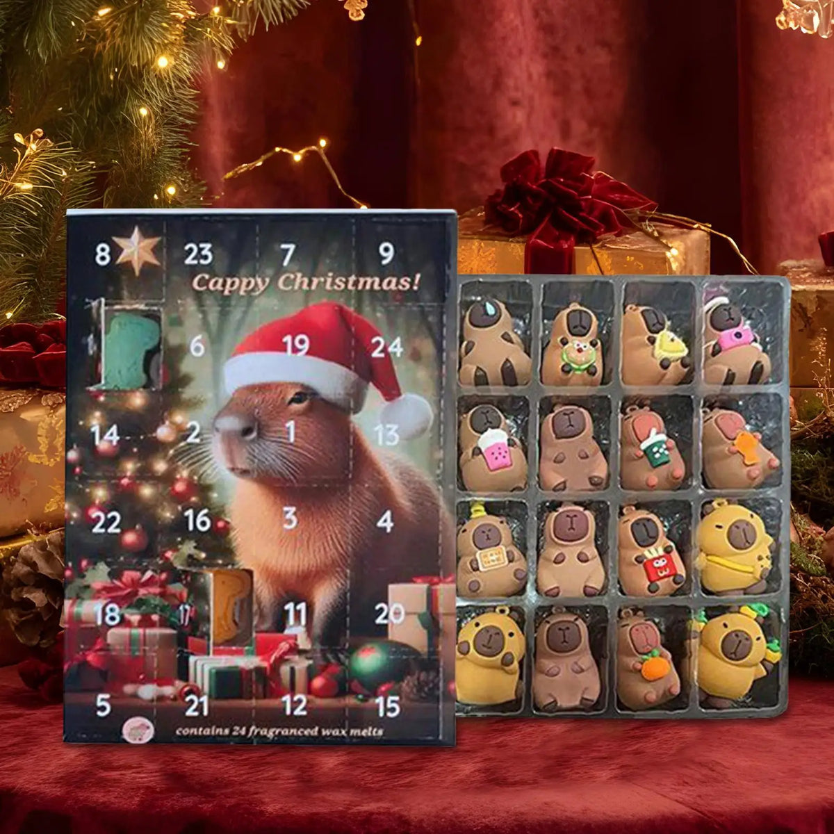 Capybara Christmas Advent Calendar 24-Day Countdown with 24 Mini Ornaments 10.24 x 7.09 in (26 x 18 cm) Holiday Decoration for Kids and Teens