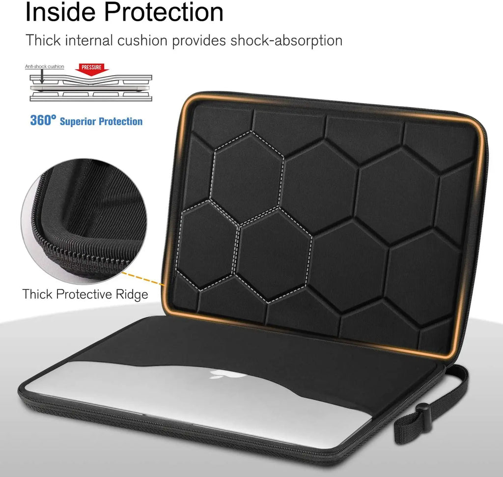 Shockproof Waterproof EVA Laptop Sleeve with Detachable Strap — Fits 13/14/15.6-inch (33–39.6 cm) Laptops, Black