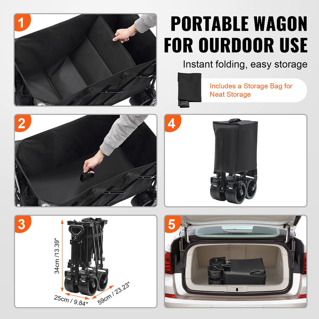 Collapsible Folding Wagon Cart — All-Terrain Beach & Camping Utility Wagon with Drink Holder & Storage Pockets