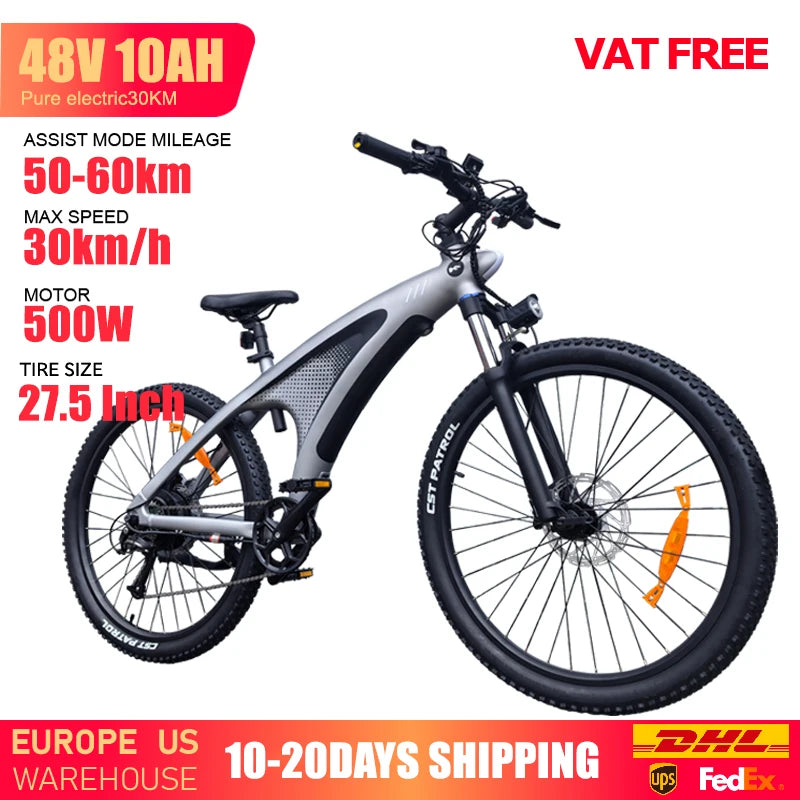 2000W 48V 20Ah Electric Mountain E-Bike — 27.5 in Fat Tire Adult Ebike, IPX6