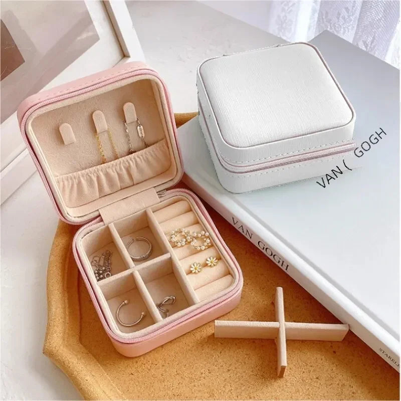 Mini Jewelry Travel Box - PU Leather Ring, Earring & Necklace Organizer