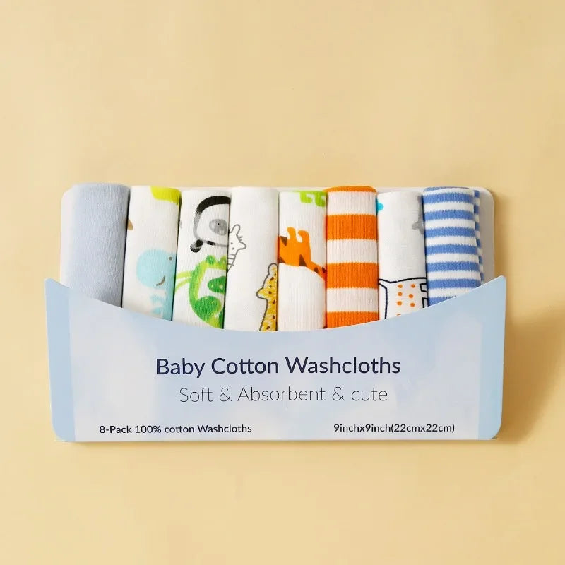 5- or 8-Pack Cotton Newborn Baby Towels Set - Burp Cloths and Nursing Washcloths for Boys and Girls