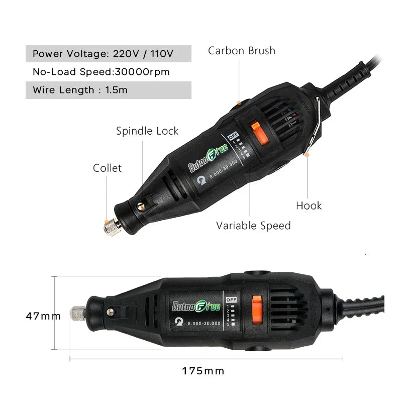 130W Electric Rotary Tool Kit - Mini Drill Engraver Polisher with Variable Speed & Flexible Shaft