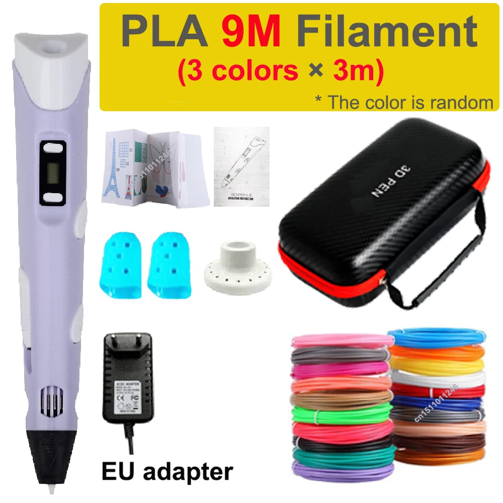3D Printing Pen for Kids with Travel Case — PLA 1.75mm Filament, LED Display, Adjustable Temp & Speed, DIY Drawing Gift