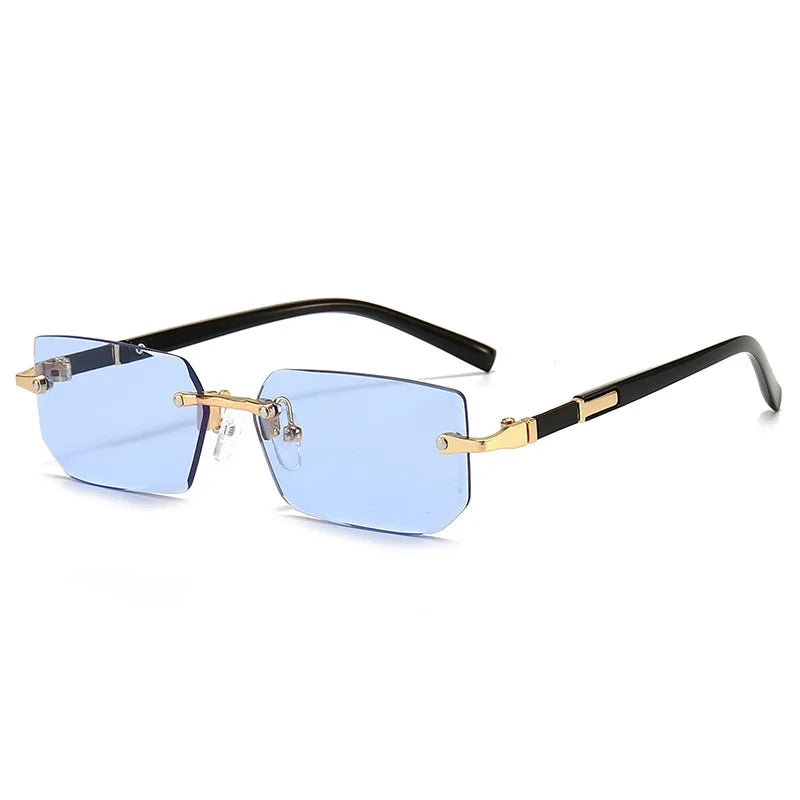 Rimless Rectangle Sunglasses for Women Small Frame Fashion Summer Travel Shades