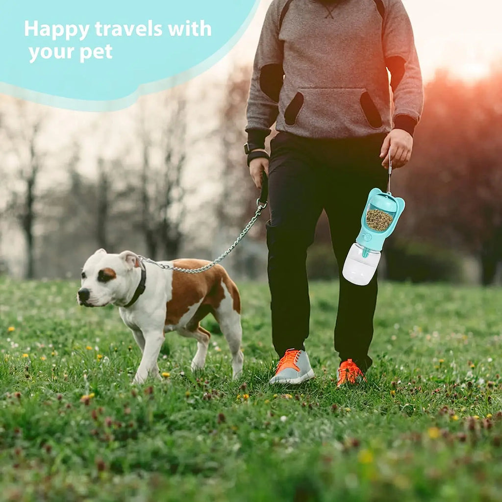 Dog Water Bottle Pet Dispenser with Detachable Food Container Leak-Proof Lock for Travel and Hiking