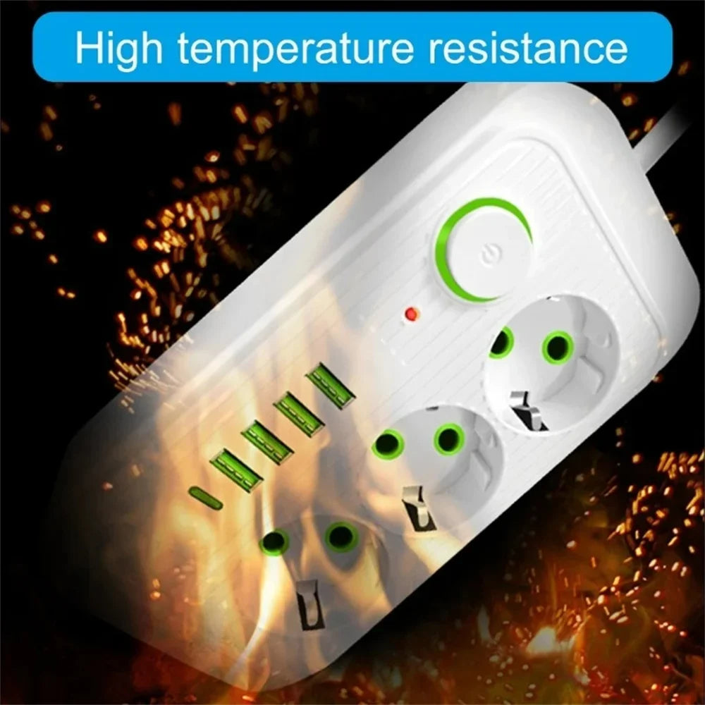 2M EU Plug Power Strip Surge Protector — Multi Outlet Extension Cord with 4 USB Ports & USB-C Fast Charging