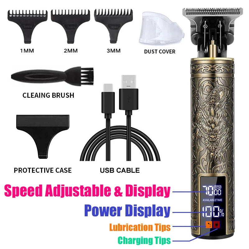 Precision Carving Hair Clipper – Professional Rechargeable Metal Cordless Cordless Trimmer for Men