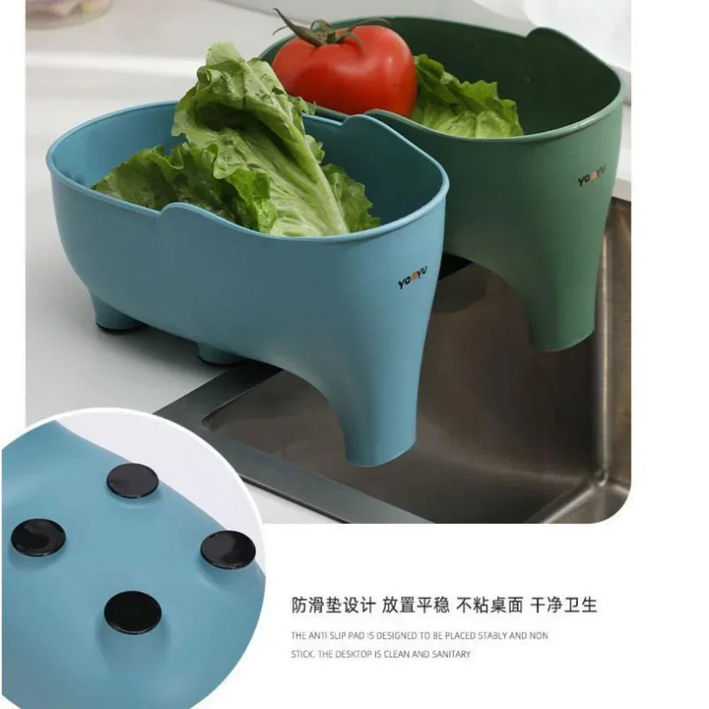 Elephant Sink Strainer & Hanging Drainer Basket – Fruit & Vegetable Washing Rack, Kitchen Sink Drain Organizer