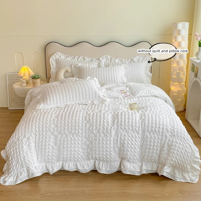 3-Piece Lace Seersucker Duvet Cover Set with 2 Pillowcases - Washed 100% Polyester, Fits 1.0-2.2 m Beds (3.3-7 ft)
