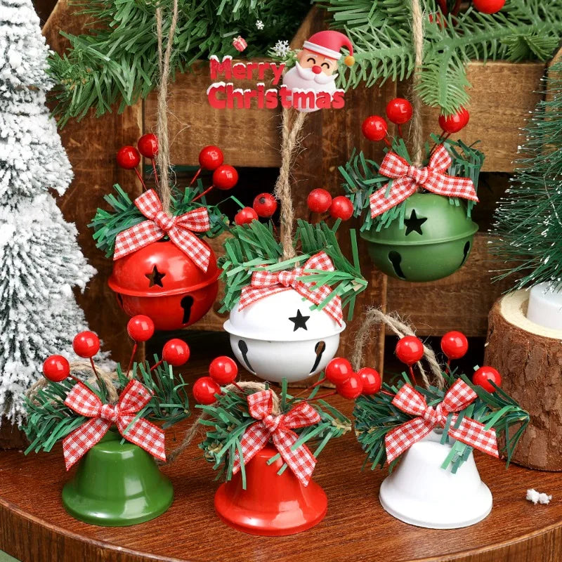 Metal Christmas Star Jingle Bell Ornaments with Red Berry Bow – Tree Decorations, Pack of 1/3/5/10/20