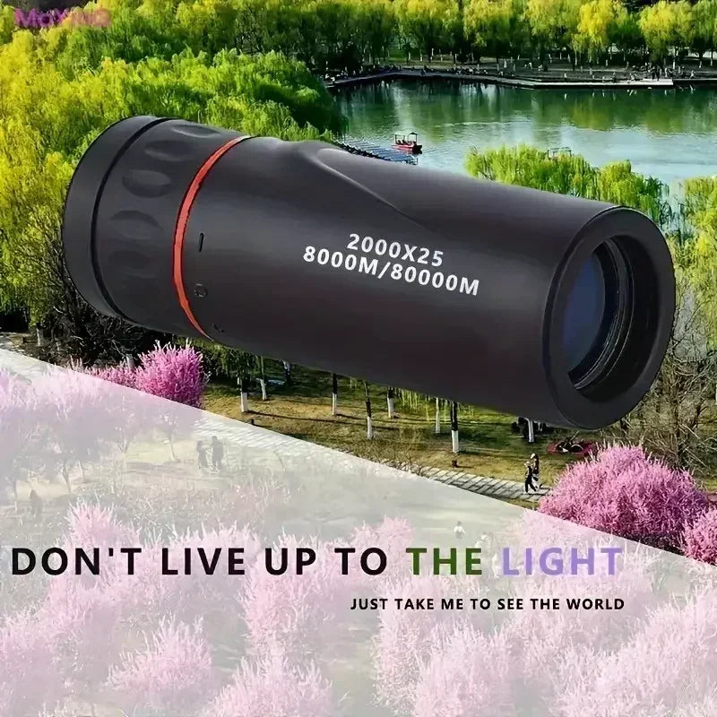 2000×25 HD Monocular Telescope with Phone Mount - Portable 8000 m (26,247 ft) Range for Camping, Hunting & Birdwatching
