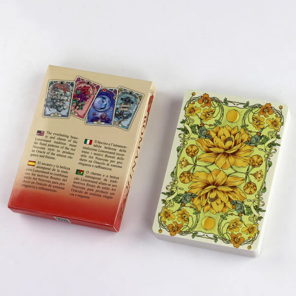 Romantic Lenormand Oracle Cards — 37-Card Deck, Art Nouveau Floral Motifs, English Vision, 10.2 x 7.2 cm (4.0 x 2.8 in) for Parties & Board Games