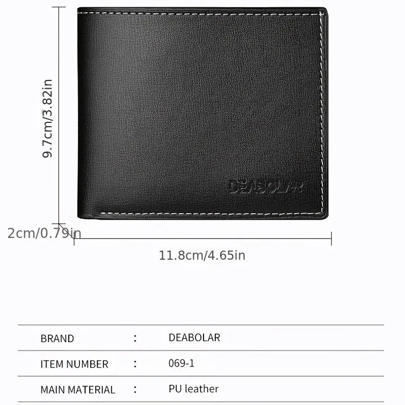 PU Leather Slim Bifold Men's Wallet - Thin Folding Credit Card Holder (Black, Brown)