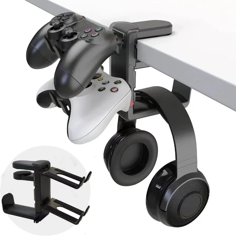 2-in-1 Gaming Headset & Controller Stand - Adjustable Desk Edge Hook Headphone Hanger with Rotating Support