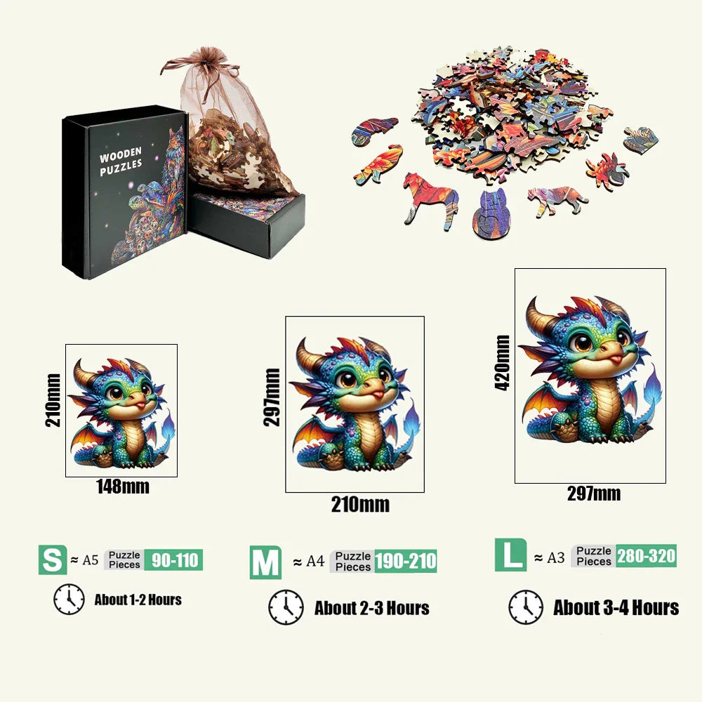 100-300 Piece Wooden Animal Jigsaw Puzzle - Wolf and Chicken Irregular Pieces 3D Brain Teaser for Adults & Kids Holiday Gift