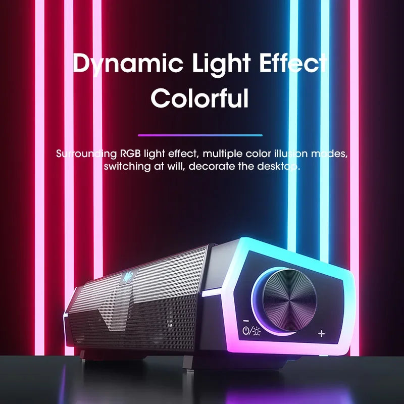 4D Bluetooth Soundbar for Laptop & PC — USB-Powered 2.0 Stereo Surround with RGB Lights & Built-in Mic